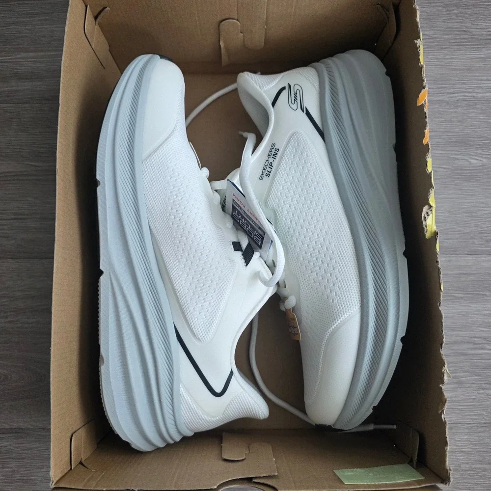 Skechers Hands Free Slip-ins BOBS Skillz Mens 9.5 White Gray 118431 WGY Vegan